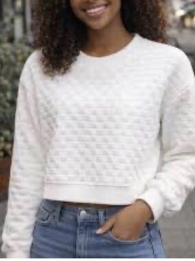 Paper Crane White Quilted Crewneck Sweater Size:S